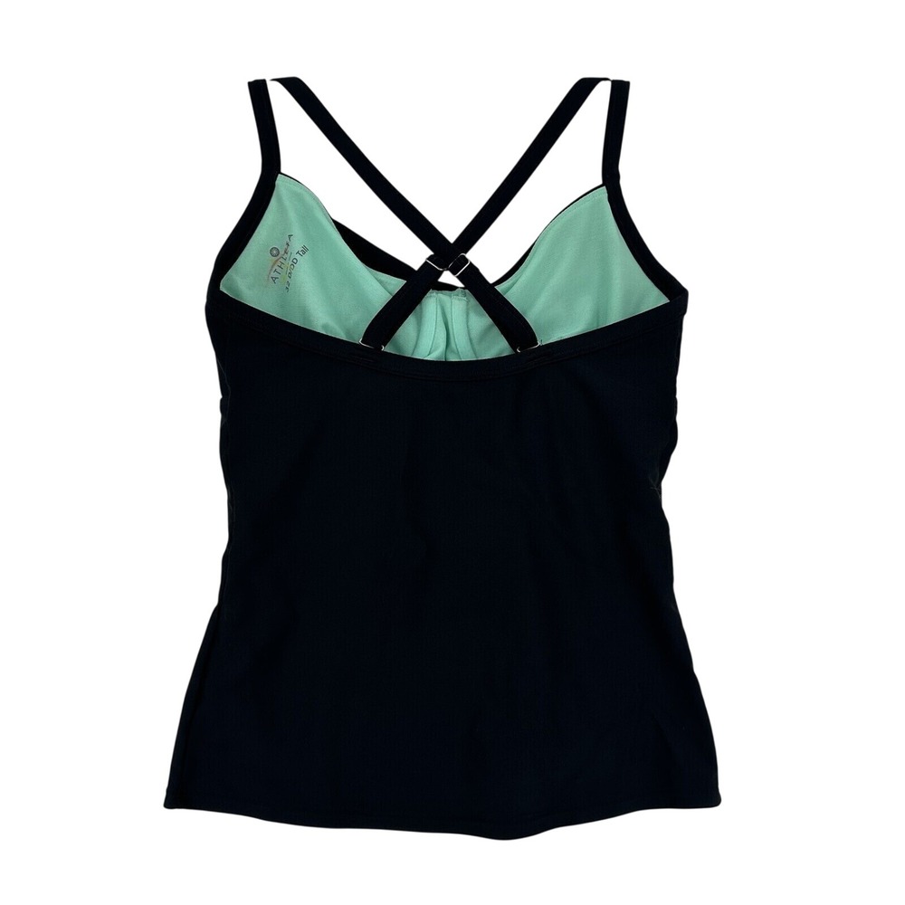 Athleta Aqualuxe Twist Front Tankini Top Black 32 D/DD Tall Swimwear X-Back
